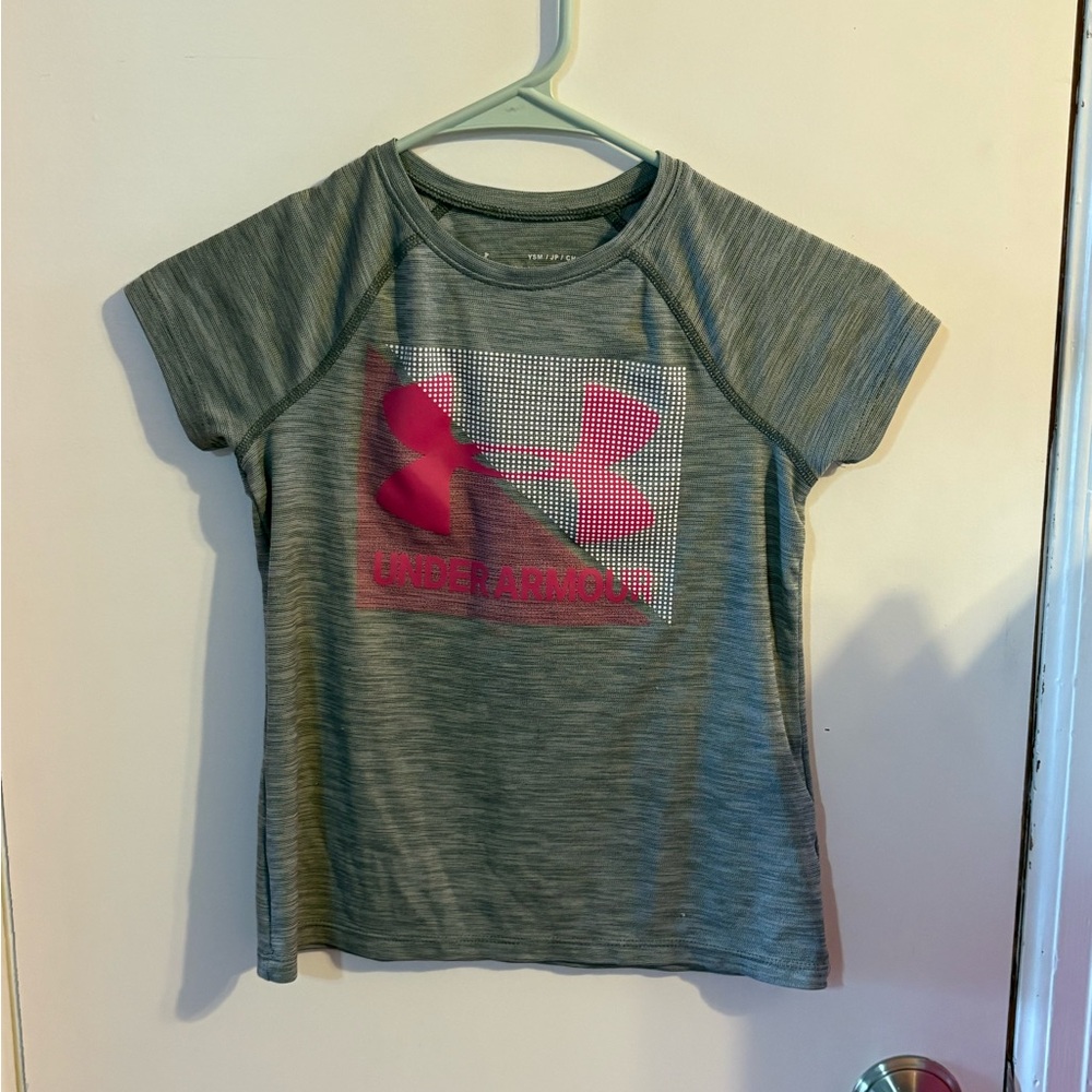 Under Armour Kids Gray and Pink Logo T-Shirt